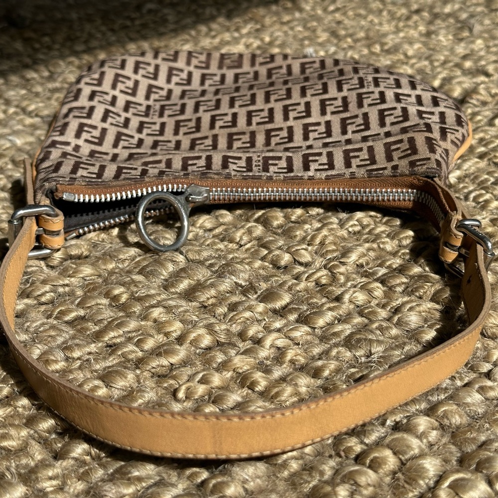 Fendi Brown and Beige Signature Monogram Canvas and Leather Shoulder Bag